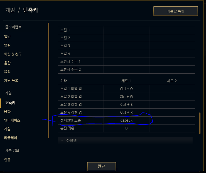 챔피언만 조준키 캡스룩키에 설정하는벗 Lol 인벤