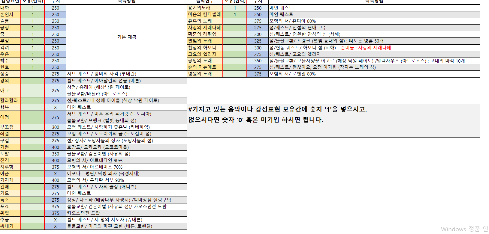 로스트아크 인벤 : 호감도 엑셀 계산기 v1.43 (엘레노아 추가) - 로스트아크 인벤 팁과 노하우 게시판